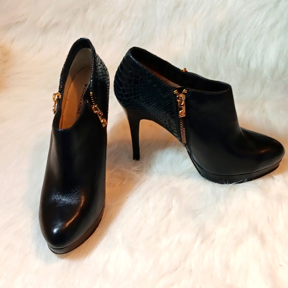 Michael Kors Black Leather and Snakeskin Print Ankle Booties - Picture 10 of 13